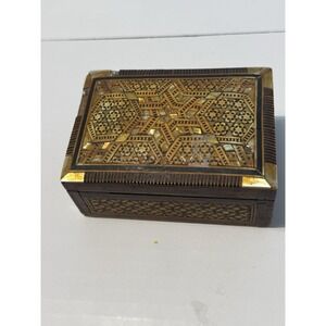 Vintage Persian Khatam Marquetry Trinket Box Micro Mosaic Inlay Wood